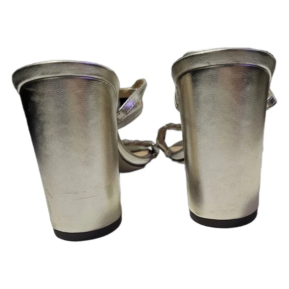 Rhinestone gold braided strappy block heel party shoes size 9 - Picture 9 of 15